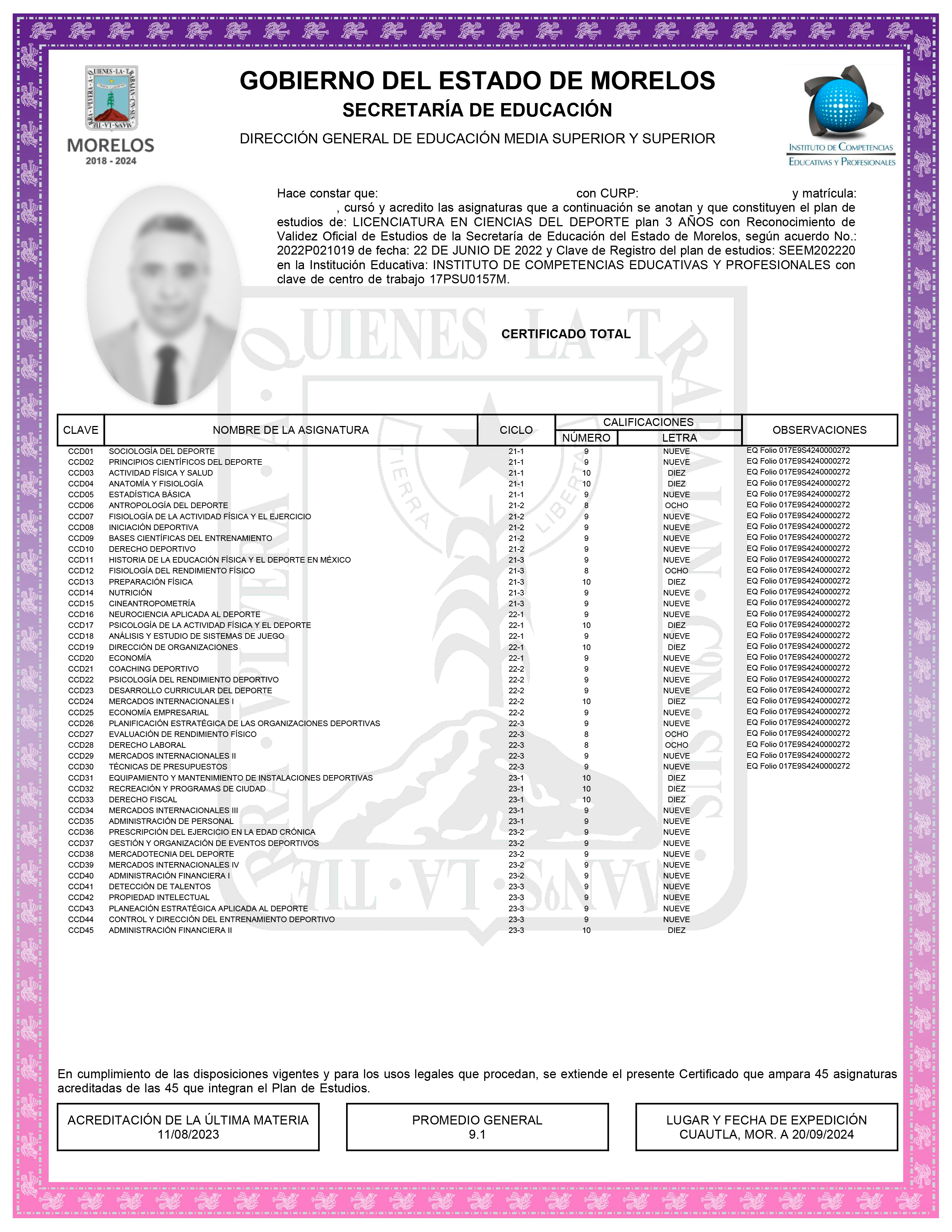 Ejemplo certificado estatal
